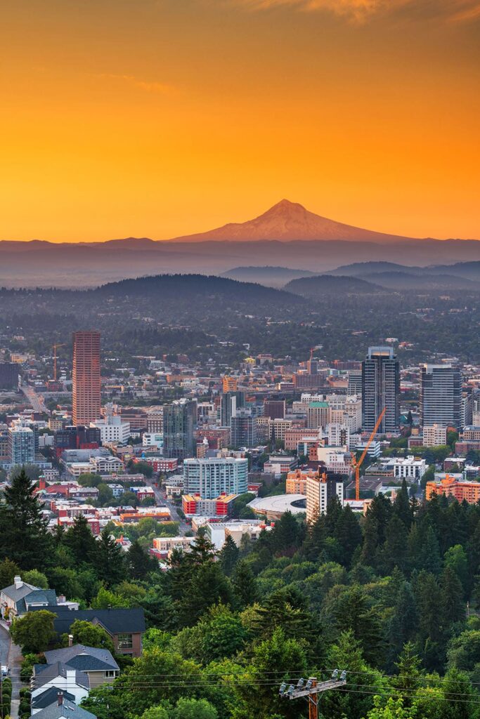 Portland Oregon skyline with Mount Hood in the background